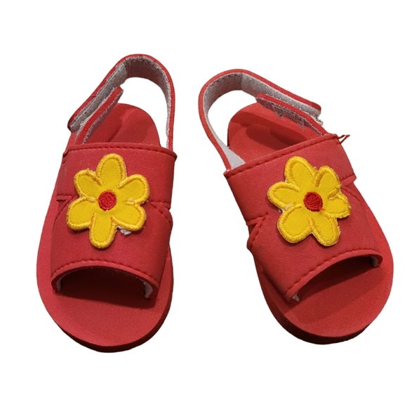 Red and yellow flower infant baby girl velcro strap sandals, summer shoes, 3-6m - Picture 2 of 6